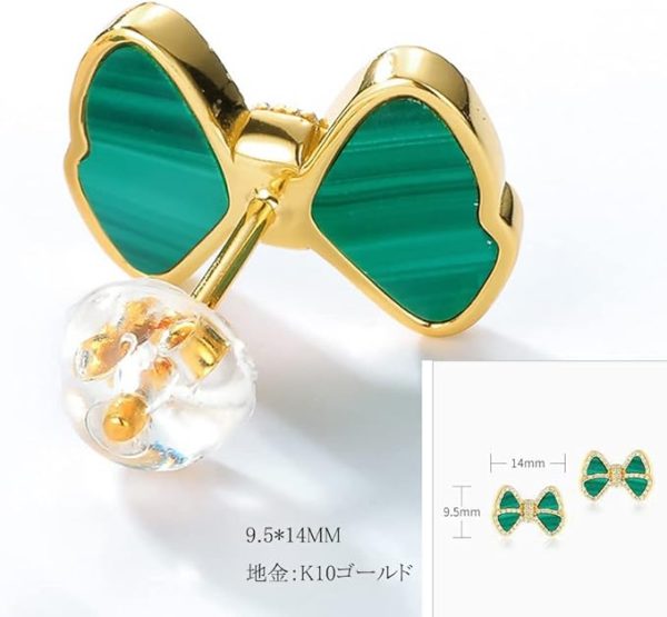 10Kゴールド マラカイト ピアス レディース 人気 緑 プレゼント 両耳用 金属アレルギー対応 - 画像 (5)