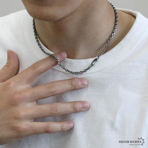 シルバー925素材 燻し仕上げ あずきチェーン シルバー 四面カット - 画像 (11)