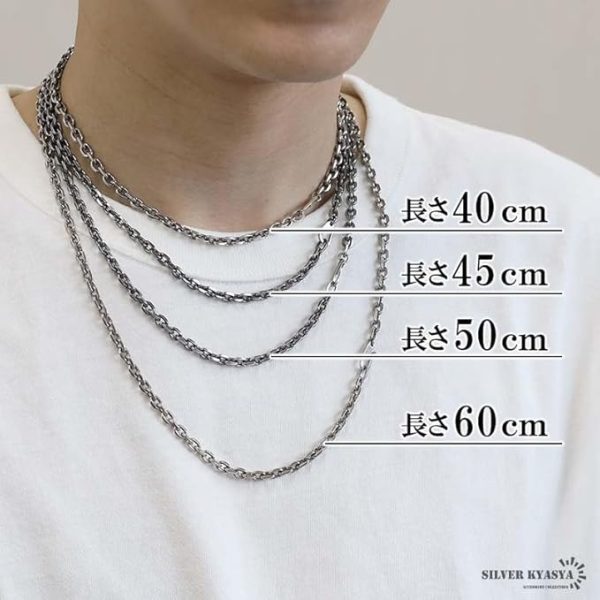 シルバー925素材 燻し仕上げ あずきチェーン シルバー 四面カット - 画像 (3)