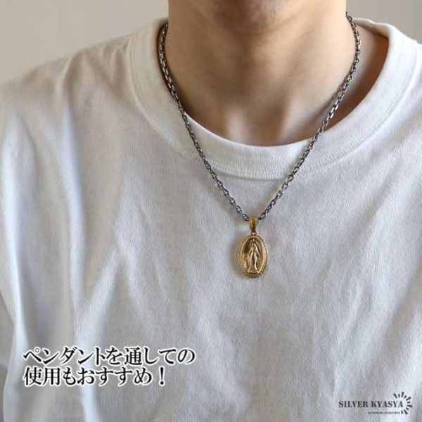 シルバー925素材 燻し仕上げ あずきチェーン シルバー 四面カット - 画像 (9)