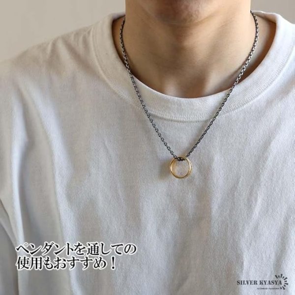 シルバー925素材 燻し仕上げ あずきチェーン シルバー 四面カット - 画像 (16)