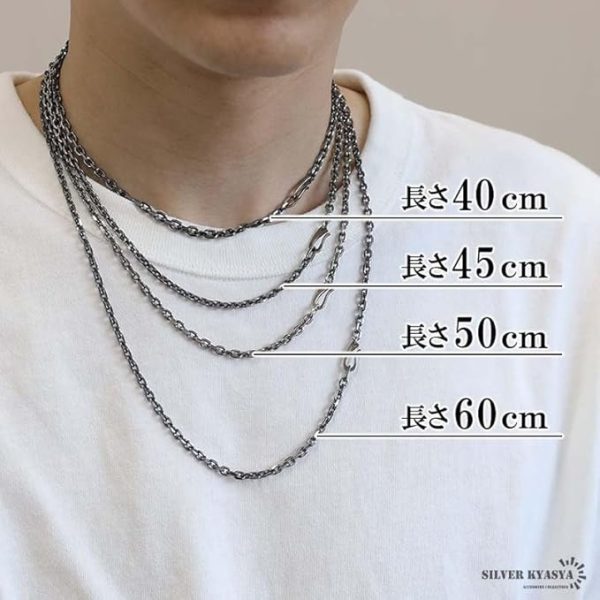シルバー925素材 燻し仕上げ あずきチェーン シルバー 四面カット - 画像 (10)