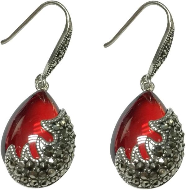 ヴィンテージスターリングシルバーブラックオニキスピアス (Red) - 画像 (6)