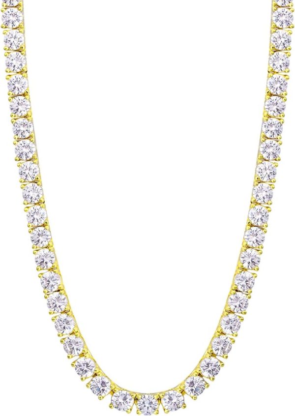 テニスチェーン テニスネックレス 幅3/4/5mm CZダイヤ 14K金メッキ メンズ レディース チェーンネックレス ジルコニア - 画像 (25)