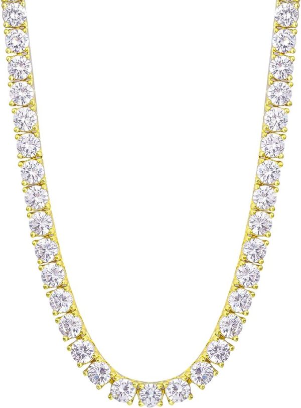 テニスチェーン テニスネックレス 幅3/4/5mm CZダイヤ 14K金メッキ メンズ レディース チェーンネックレス ジルコニア - 画像 (13)