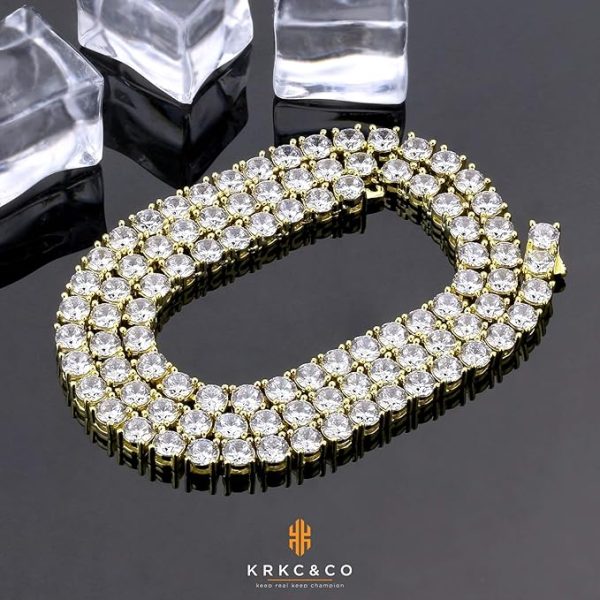 テニスチェーン テニスネックレス 幅3/4/5mm CZダイヤ 14K金メッキ メンズ レディース チェーンネックレス ジルコニア - 画像 (12)