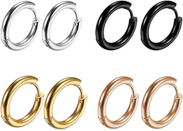 フープピアス メンズ レディース 幅2.0mm サージカル ステンレス アレルギーフリー シンプル リングピアス  シルバー&ブラック - 画像 (4)