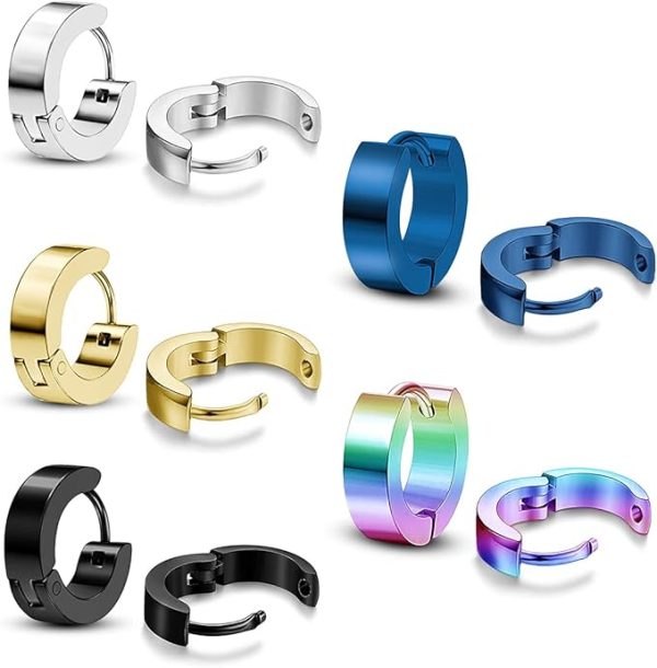 フープピアス メンズ レディース 幅2.0mm サージカル ステンレス アレルギーフリー シンプル リングピアス  シルバー&ブラック - 画像 (5)