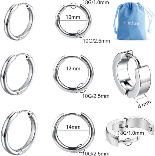 フープピアス メンズ レディース 幅2.0mm サージカル ステンレス アレルギーフリー シンプル リングピアス  シルバー&ブラック - 画像 (11)