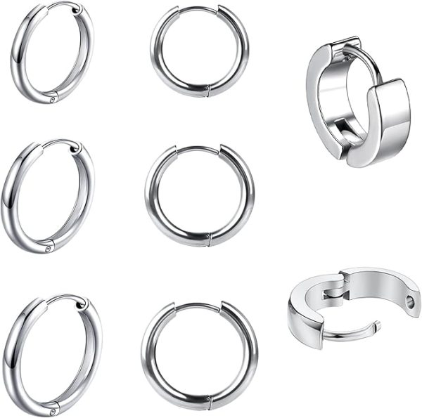フープピアス メンズ レディース 幅2.0mm サージカル ステンレス アレルギーフリー シンプル リングピアス  シルバー&ブラック - 画像 (13)