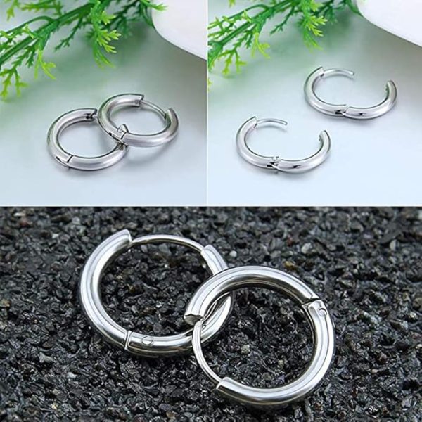 フープピアス メンズ レディース 幅2.0mm サージカル ステンレス アレルギーフリー シンプル リングピアス  シルバー&ブラック - 画像 (8)