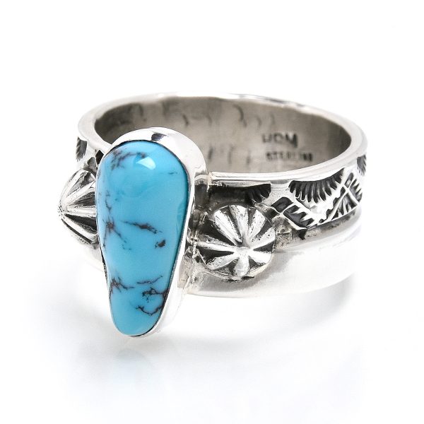 NAVAJO Henry Mariano STAMP WORK RING WITH TURQUOISE - 画像 (2)