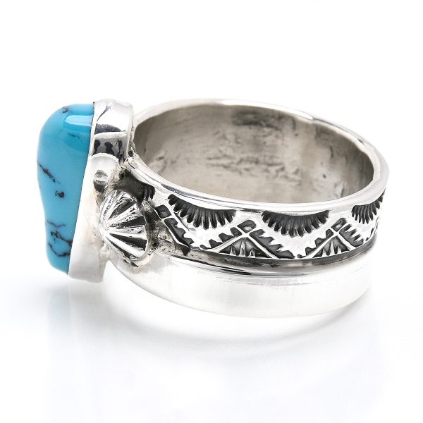 NAVAJO Henry Mariano STAMP WORK RING WITH TURQUOISE - 画像 (4)