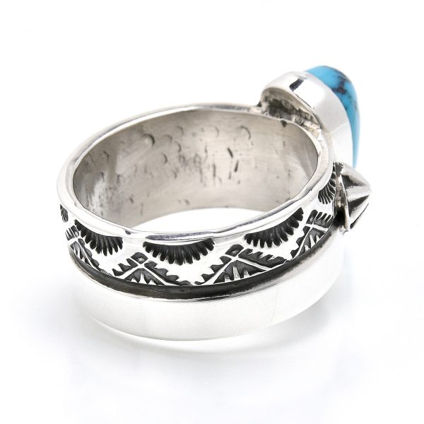 NAVAJO Henry Mariano STAMP WORK RING WITH TURQUOISE - 画像 (5)