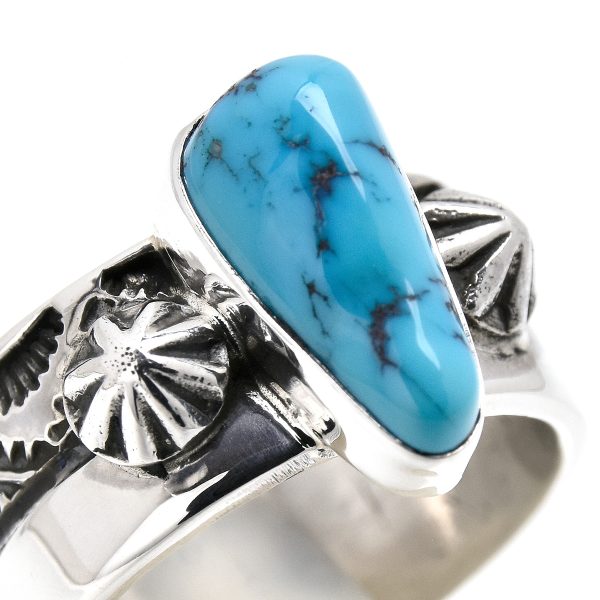 NAVAJO Henry Mariano STAMP WORK RING WITH TURQUOISE - 画像 (6)